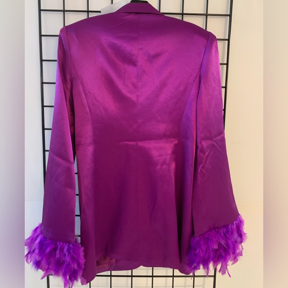 Bronx And Banco Feather Cuffed Purple Blazer Dress - Picture 15 of 16